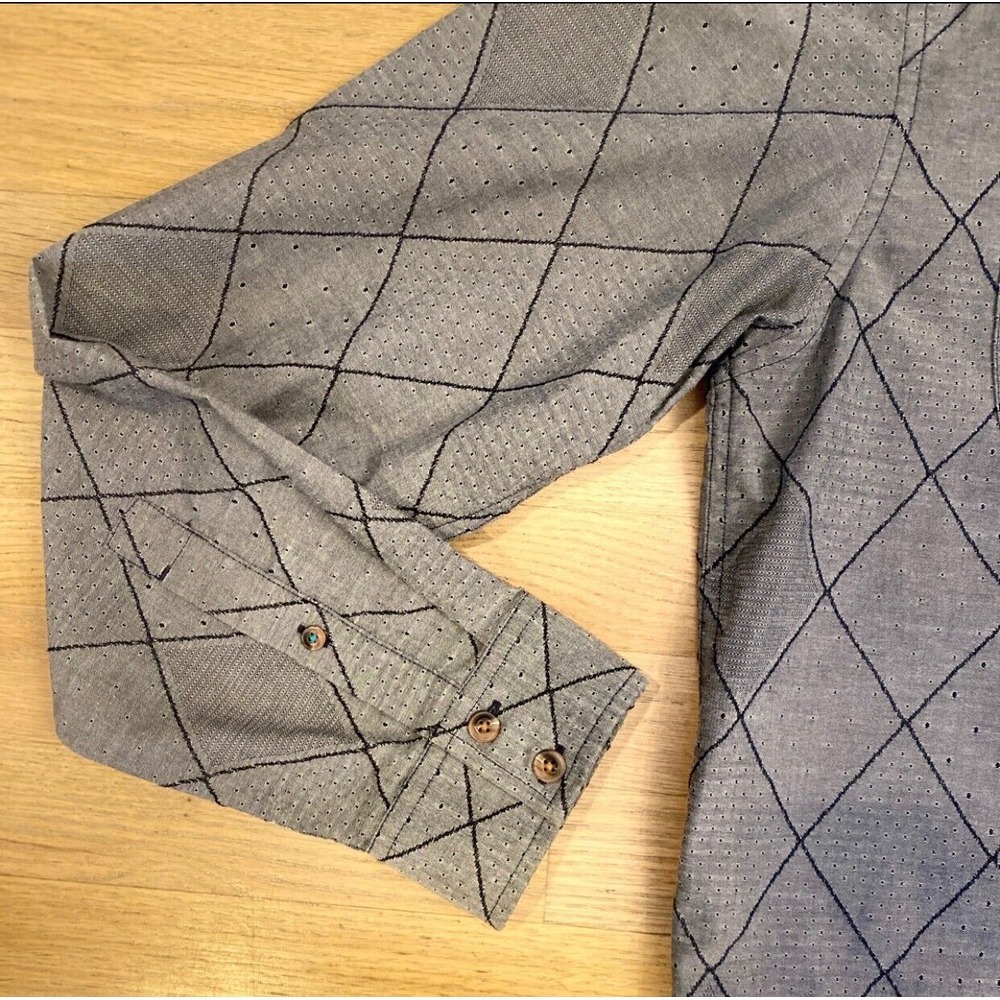 prAna Gray Cotton Blend Diamond Stripe Pattern Button Up Casual Shirt Men's L - Picture 4 of 11